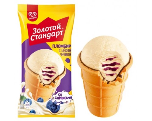 Мороженое Золотой стандарт Пломбир с черникой